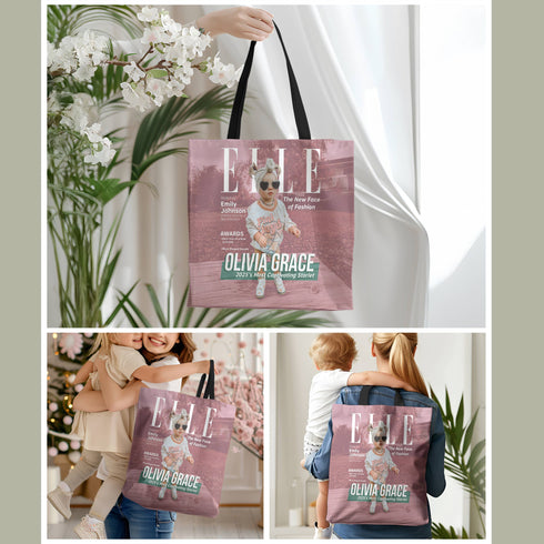 Personalized ELLE Baby Tote Bag – Custom Photo, Name & Quote – Stylish Mom Gift